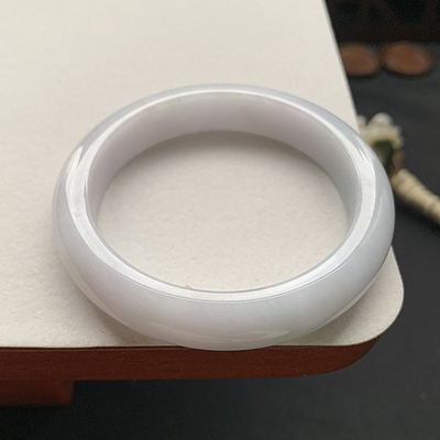 缅甸翡翠手镯A货56.8MM手镯浅浅粉白手镯女款珠宝