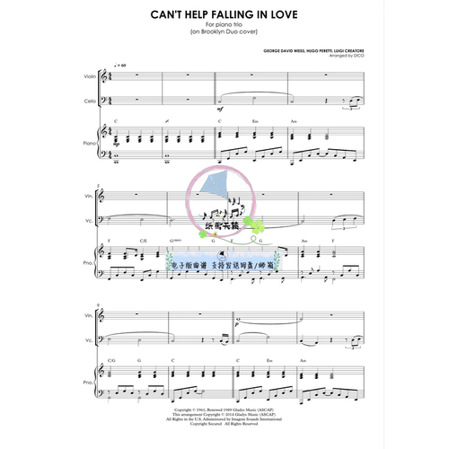 Can't Help Falling In Love 官方原版小提大提钢琴三重奏 总分谱