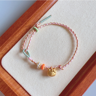 手工编织四股辫手绳半成品可穿转运珠路路通黄金饰品吊坠挂件手链