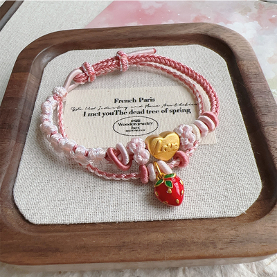 双层八股桃花双联结手绳可穿饰品