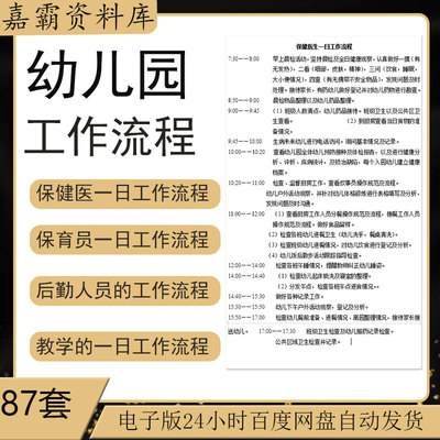 幼儿园保健医生一日工作流程保育员后勤主任园长工作计划流程资料