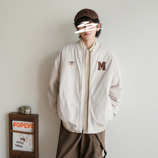 冬季时尚潮流字母刺绣保暖棉服日系男女同款棒球领休闲棉衣外套