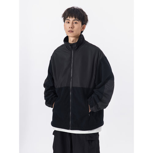 日系拼接摇粒绒夹克男cityboy秋冬新款立领保暖外套