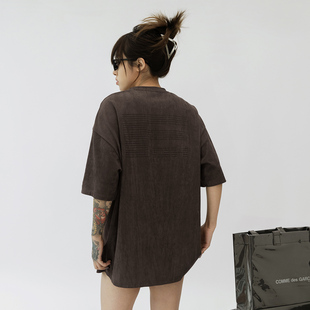 情侣宽松休闲上衣 2025美式 国潮麂皮绒圆领短袖 T恤男女款 夏季