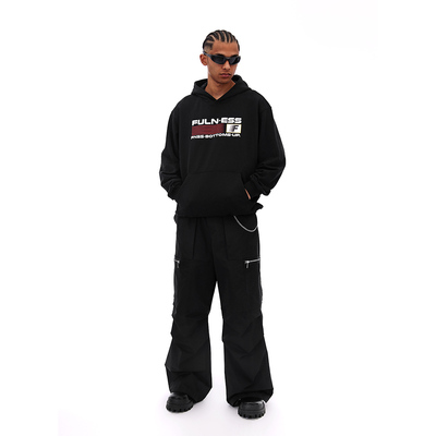 FOH 450g重磅渐变字母连帽加绒卫衣男秋季新款宽松情侣休闲帽衫