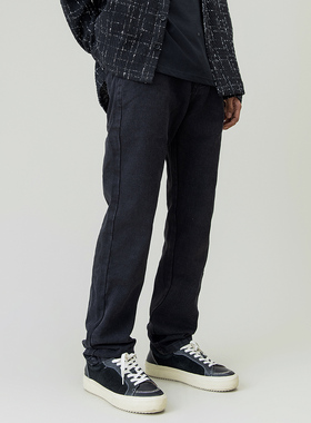 FOH 潮牌水洗做旧牛仔裤男2025春季新款美式休闲小脚黑色直筒裤