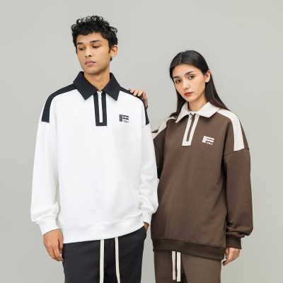 拼接翻领卫衣POLO衫上衣男