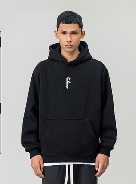 FOH 380g重磅厚印字母连帽加绒卫衣男春季美式情侣宽松休闲帽衫