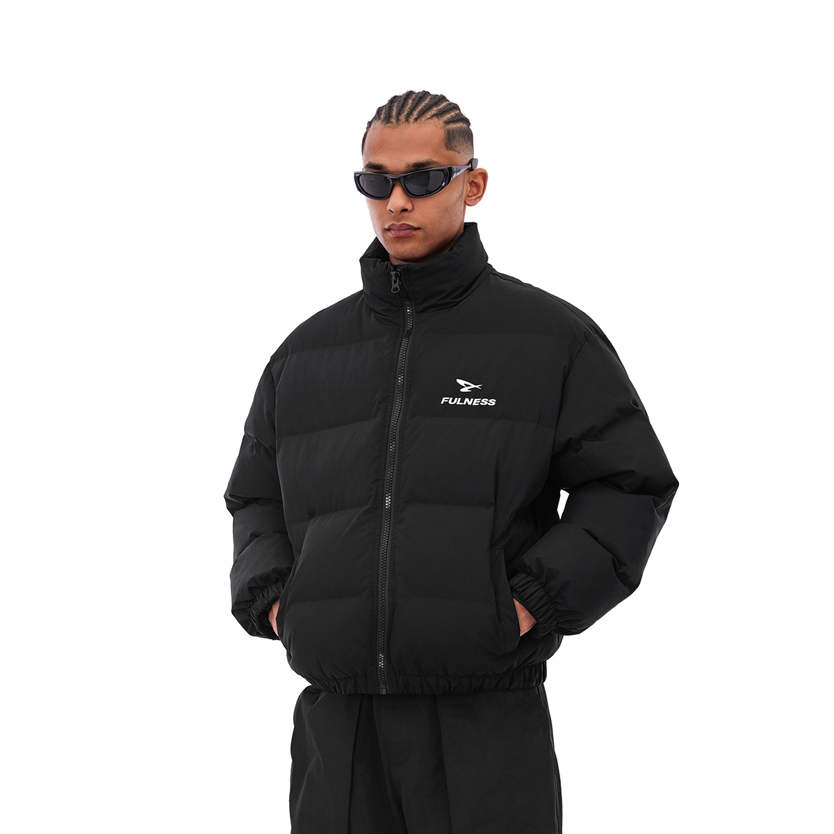 字母印花立领宽松棉服男