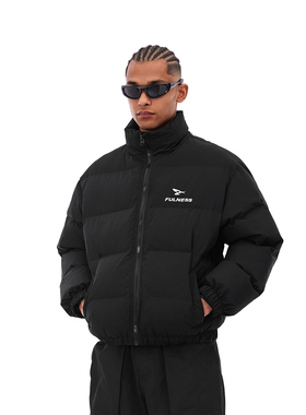 FOH 美式基础款字母印花立领棉服男2025春季新款潮牌情侣宽松外套