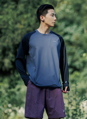 男女同款夏季户外撞色亲肤长袖T恤 宽松透气吸湿排汗上衣潮