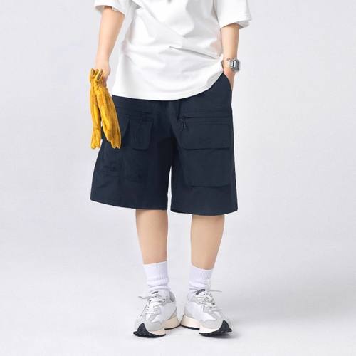 夏季男女同款短裤 宽松多口袋纯色五分裤直筒工装裤日系