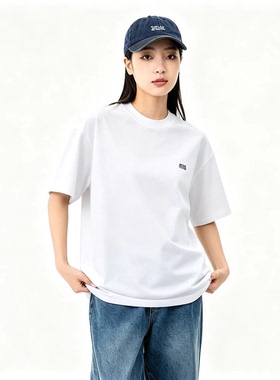 2026夏季新款230g纯棉小标基础款白色T恤男宽松休闲圆领短袖女