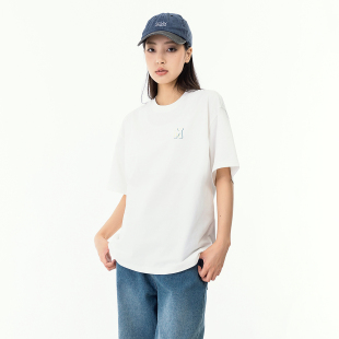 美式 基础简约字母圆领半袖 女宽松休闲情侣百搭短袖