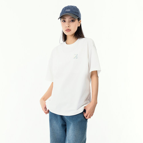 美式基础简约字母圆领半袖女宽松休闲情侣百搭短袖