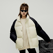 新款 2025街头潮牌立领拼色插肩袖 棉服女冬季 宽松保暖外套男