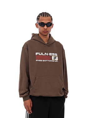 FOH 450g重磅渐变字母连帽加绒卫衣男秋季新款宽松情侣休闲帽衫