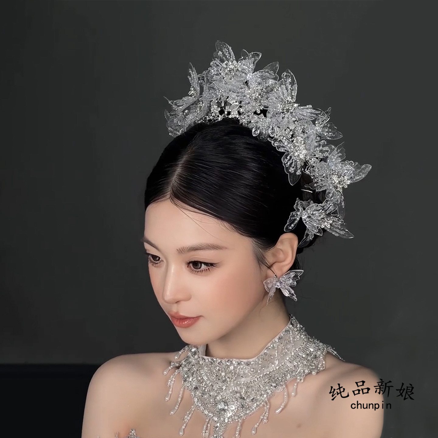新娘奢华皇冠头饰主婚纱礼服高级感甜美水凝蝴蝶王冠公主造型配饰