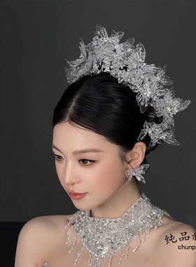 新娘奢华水凝蝴蝶皇冠头饰