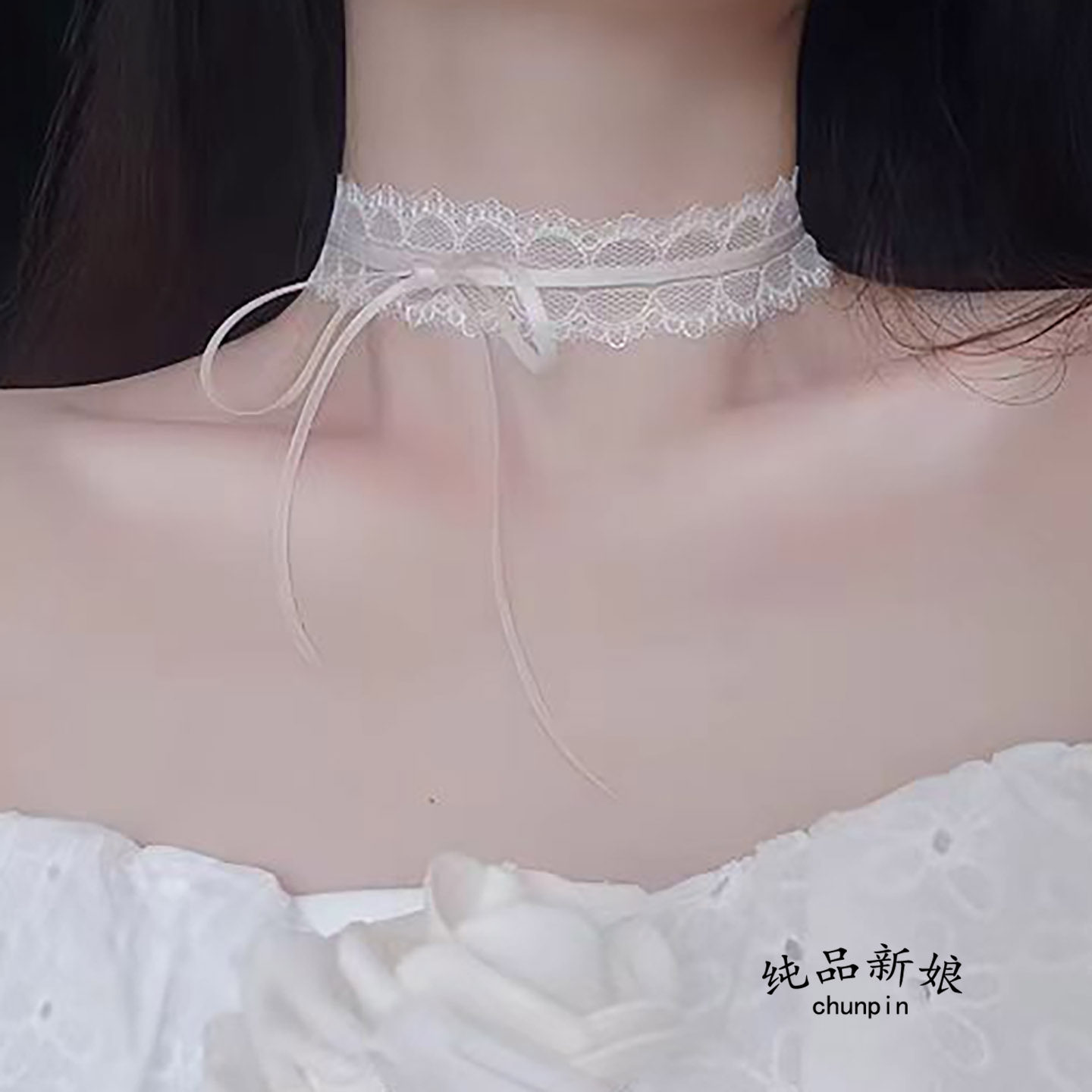 新娘双层蕾丝镂空项链日韩式简约甜美项链长裙婚纱晚礼服晨袍配饰