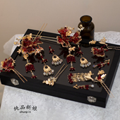 新娘中式 头饰秀禾服龙凤褂金红色发簪发饰古典婚礼盘发简约配饰品