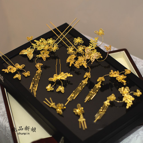 新娘金色步摇发簪耳夹头饰