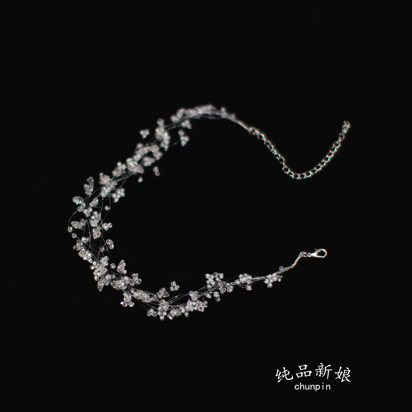 新款新娘水晶项链精致米珠珍珠颈链发带发饰婚纱晨袍礼服甜美饰品