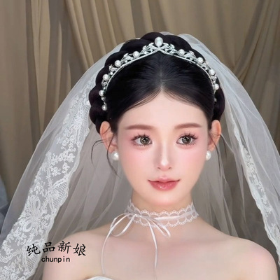 新娘皇冠头饰高级感大气珍珠发饰结婚时尚灵动公主生日王冠配饰品
