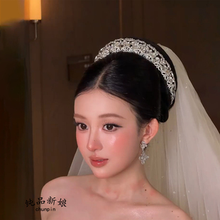 韩式简约新娘皇冠头饰高级感王冠发饰缎面婚纱公主生日礼服配饰品