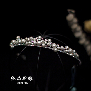 新娘皇冠头饰个性简约王冠发饰缎面婚纱晚礼服生日公主简约配饰品