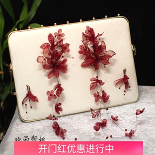 新娘红色蝴蝶边夹流苏头饰韩式减龄甜美发饰晚礼服晨袍宴会配饰品