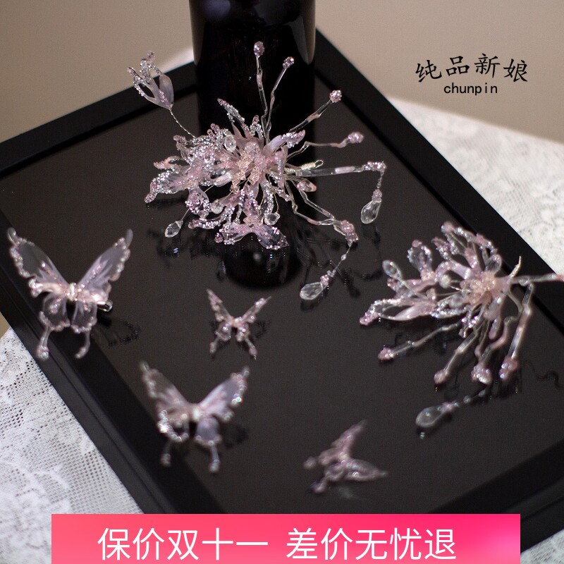 超仙新娘粉色水凝滴胶蝴蝶发夹