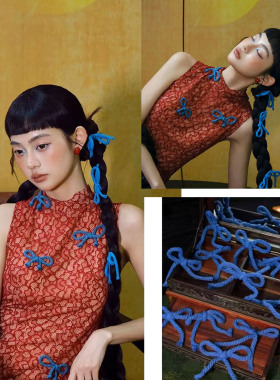 新娘蓝色毛线蝴蝶结头饰甜美发夹发带发饰婚纱晚礼服晨袍高级配饰