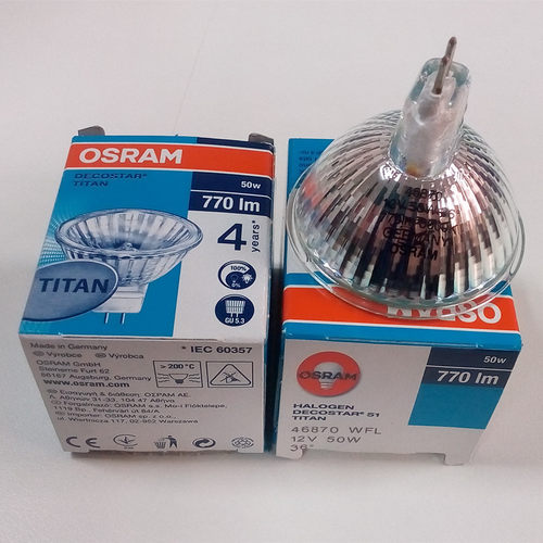 OSRAM欧司朗46870WFL 12V50W MR16 36度 GU5.3 带玻璃盖卤素灯泡