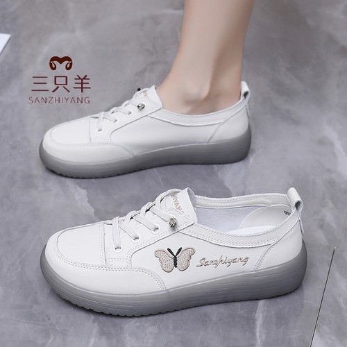 三只羊休闲百搭一脚蹬小白鞋