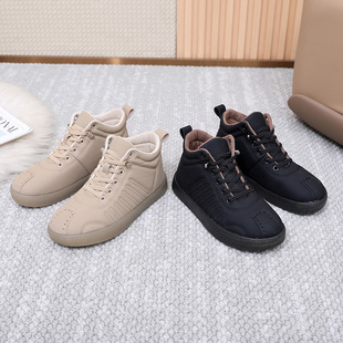 三只羊真皮舒适运动百搭女鞋2025秋冬新款高帮面包鞋休闲健步鞋女
