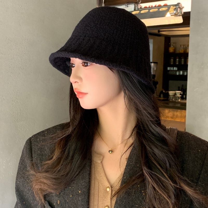 帽子女秋冬日系简约渔夫帽百搭显脸小保暖针织盆帽素颜遮脸水桶帽