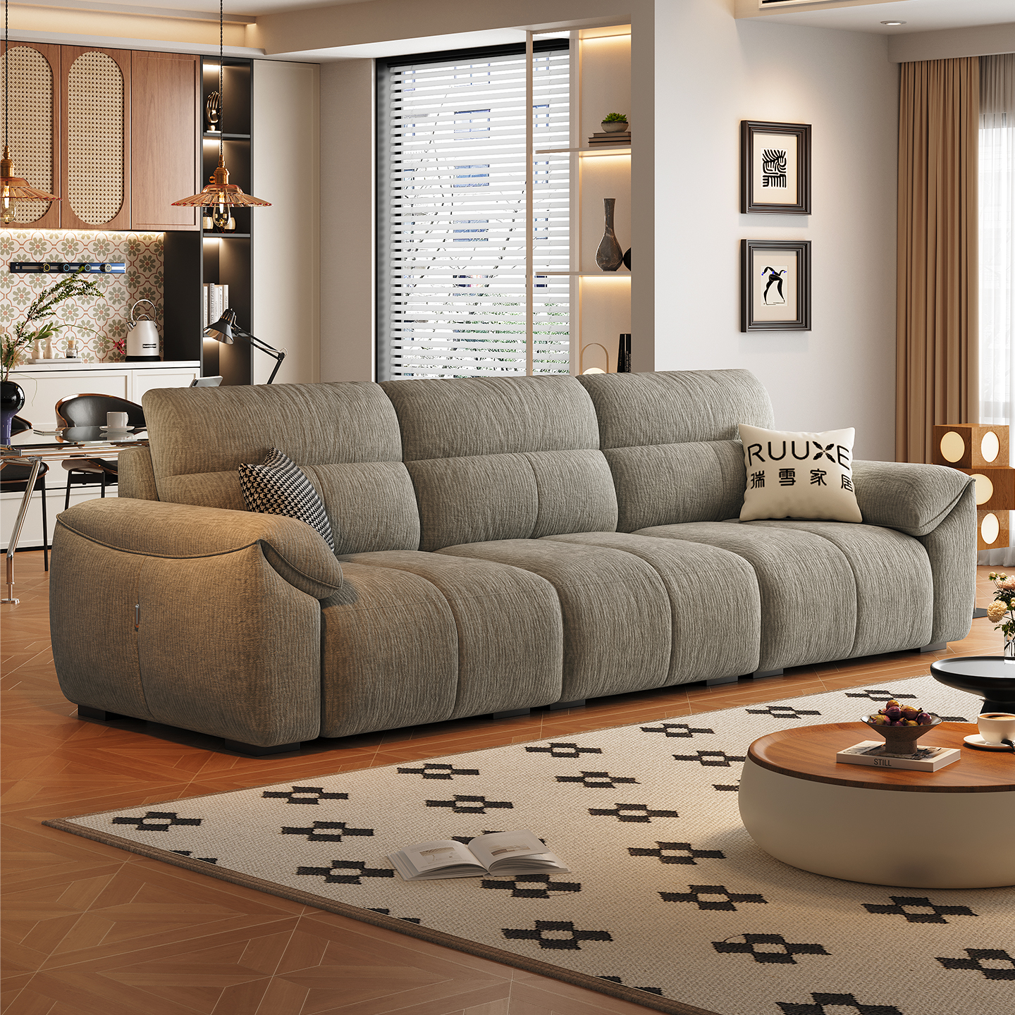 瑞雪猫抓布艺沙发大小户型现代简约客厅钢琴键奶油风大象耳朵沙发