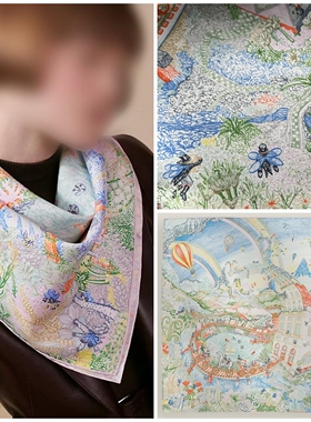 法式小丝巾春秋高端85cm真丝斜纹小方巾女桑蚕丝职业领巾围巾