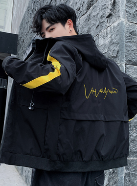 速发春新款连帽夹潮男韩版克士秋冬装男流上衣服工装学生外套
