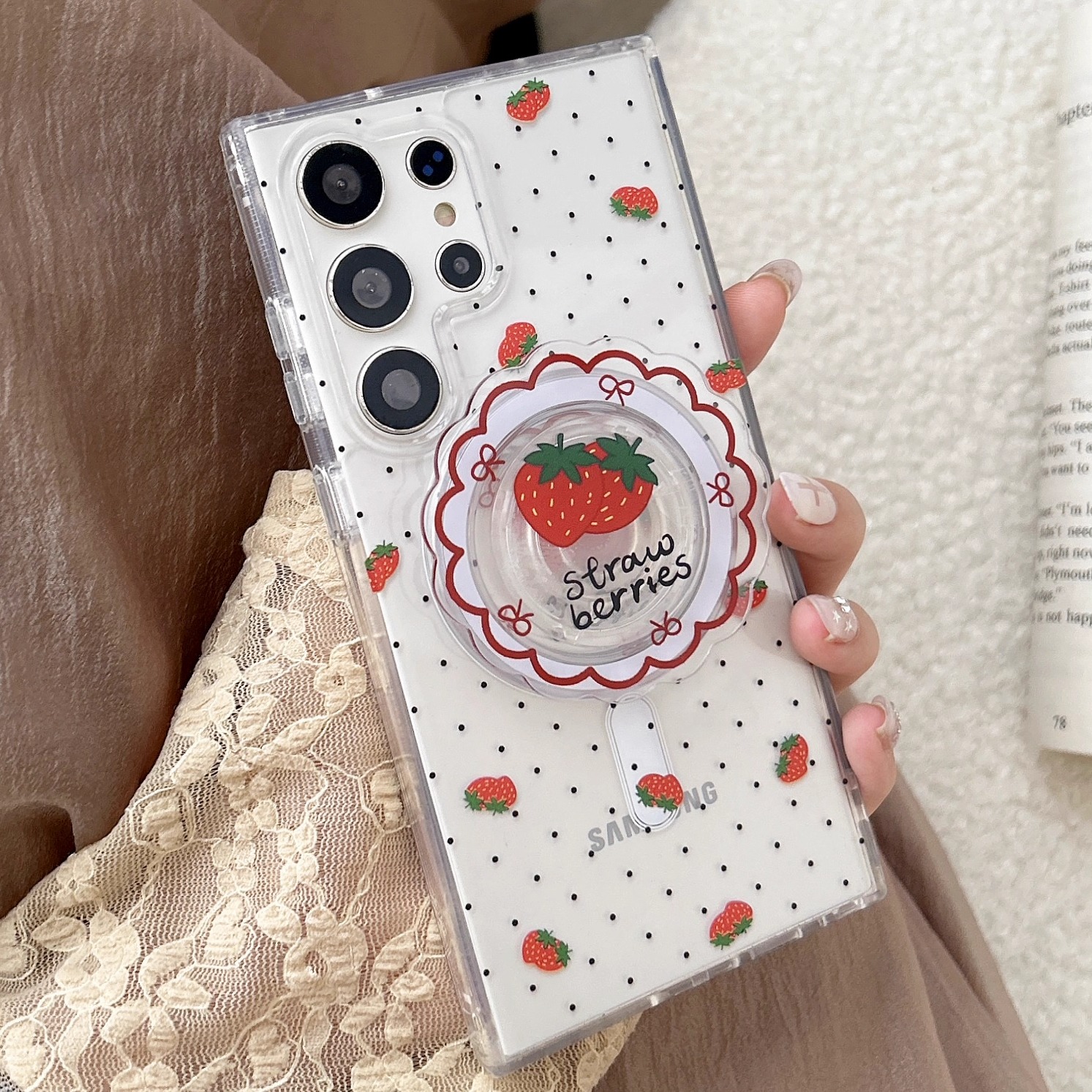 三星S25Ultra波点樱桃草莓手机壳