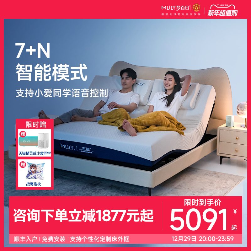 梦百合电动床垫震动情侣双人观影全自动智能床垫升降床主卧1.8米