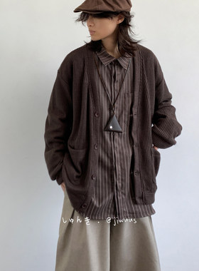 日系复古纯色V领针织开衫男女生
