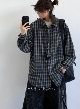 ZOAK 秋日系复古格子长袖衬衫男女生学院风宽松中性衬衣打底上衣