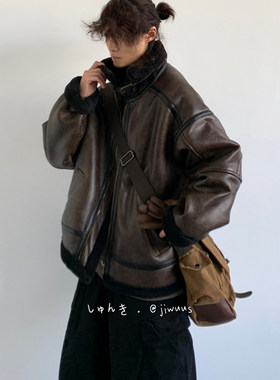 ZOAK秋日系街头羊羔绒皮衣男女生复古痞帅美拉德休闲机车棉衣外套