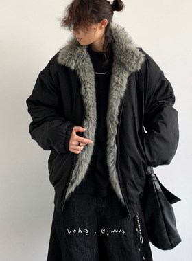 ZOAK冬季美式复古保暖棉衣学院风宽松外套男女飞行员大毛领棉袄潮