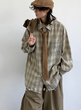 ZOAK日系复古格子工装中性衬衫男女同款2025新款慵懒风高级感衬衫