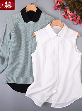 艾藤百搭无袖衬衣内搭打底衫叠穿职业通勤女背心白衬衫抗皱上衣