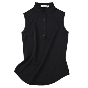 艾藤百搭女衬衫花边立领雪纺无袖衬衣荷叶边打底内搭上衣套头背心