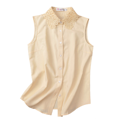 艾藤夏季新款无袖花边领内搭衬衫